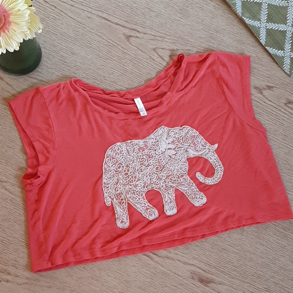 Cropped Pink Boho Elephant Shirt